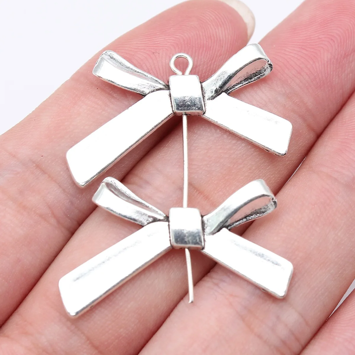 WYSIWYG 10pcs 32x20mm Antique Silver Color Bow Small Hole Beads Pendant For DIY Jewelry Making Handmade Jewelry Craft Findings