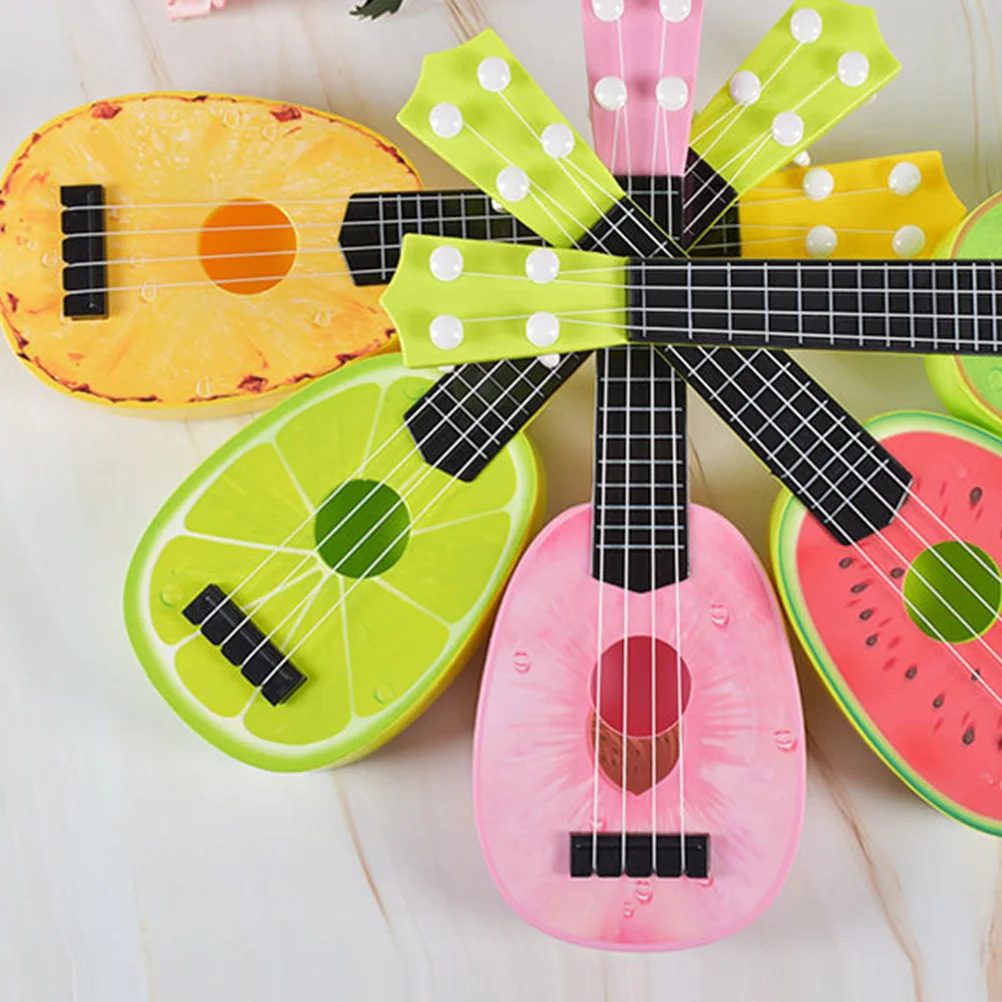 2Pcs Kids Mini Fruit Design Guitars Early Musical Learning Plastic String Instruments Creative Educational Gift for Children