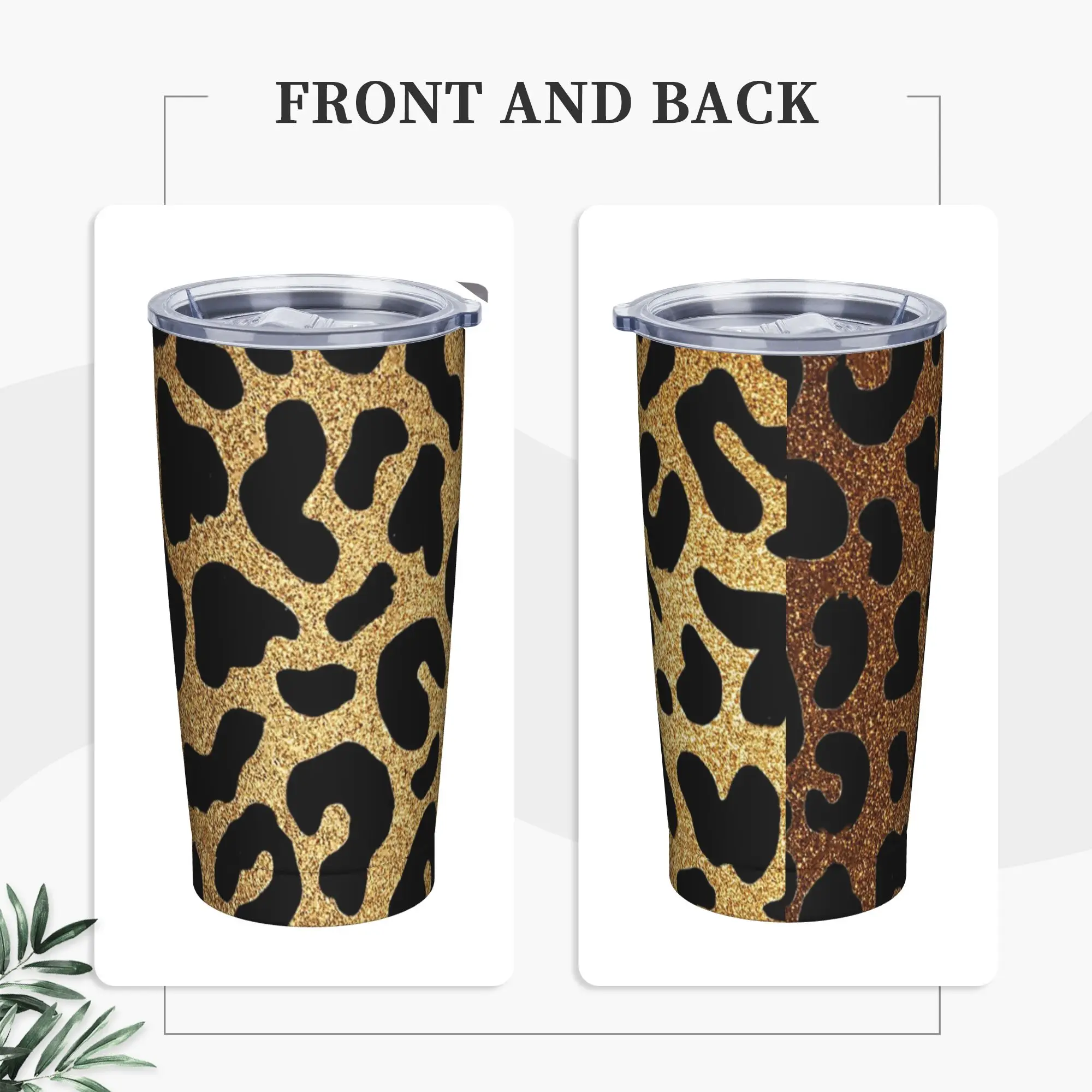 Glitter Leopard Tumbler Vacuum Insulated Tiger King Thermal Cup Vacuum Flask School Mugs Water Bottle, 20oz
