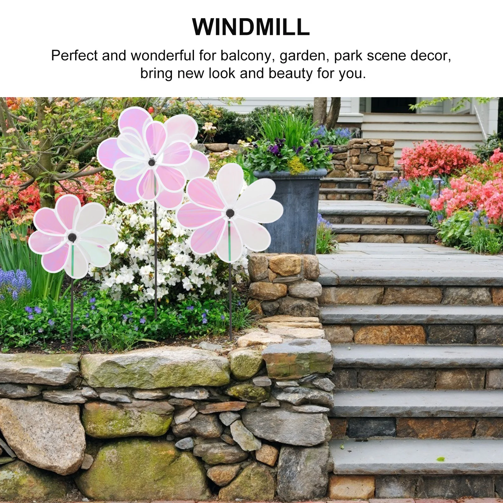 

3pcs Windmill Pinwheel Decorations 30cm 38cm Double Layer Balcony Garden Park Children Dance Props Plastic Outdoor