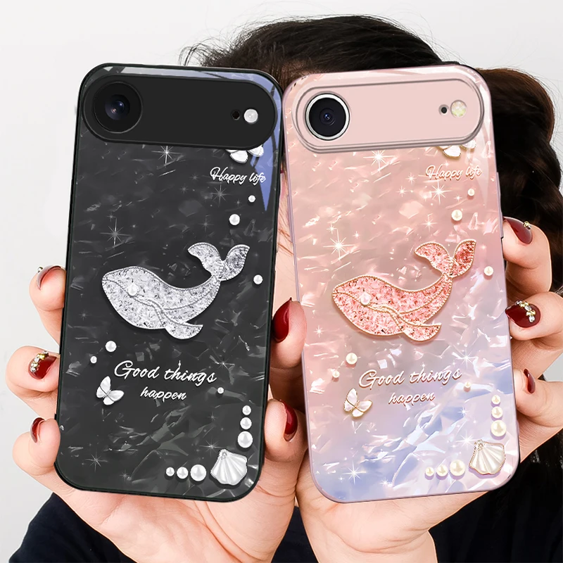 

Blue Diamond Blue Whale For iPhone 17 Air 16 E 15 14 13 Plus 12 mini 17 Pro Max 11Pro XR Xs X 7 8 11 Tempered Glass Phone Case