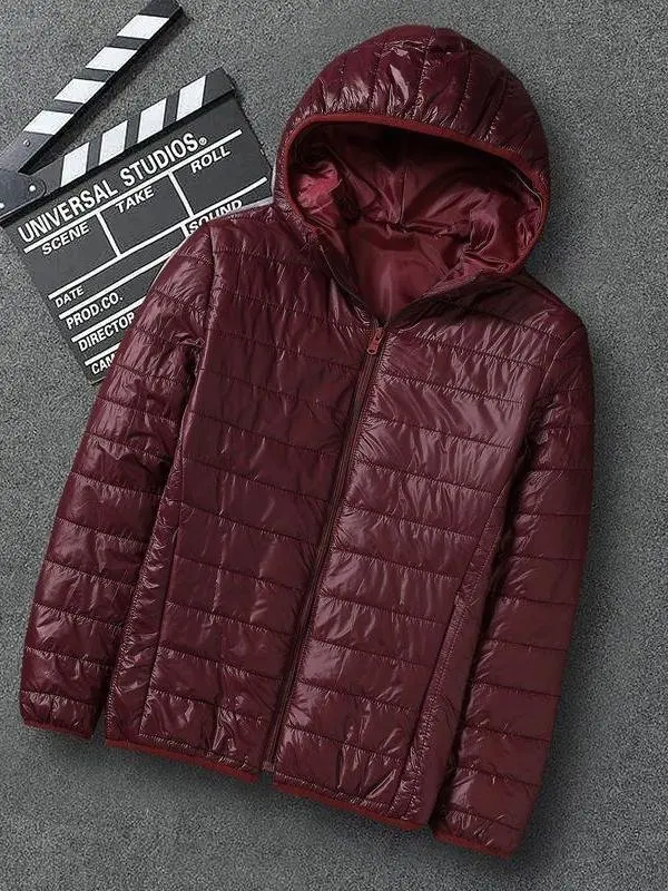 

Men's Casual Ultra-Thin down Cotton Jaet Autumn Winter New Sle Large Size Loose Fit Hooded Light Warm Stand Collar Coat