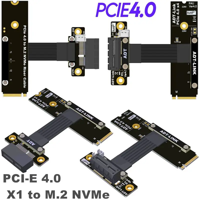 

ADT PCI Express 4.0 PCIe 4.0 X1 to M.2 NVMe Extension Cable Flat / Right Angle Connector NVMe SSD PCI-E 4.0 X1 Full-Speed 16Gbps