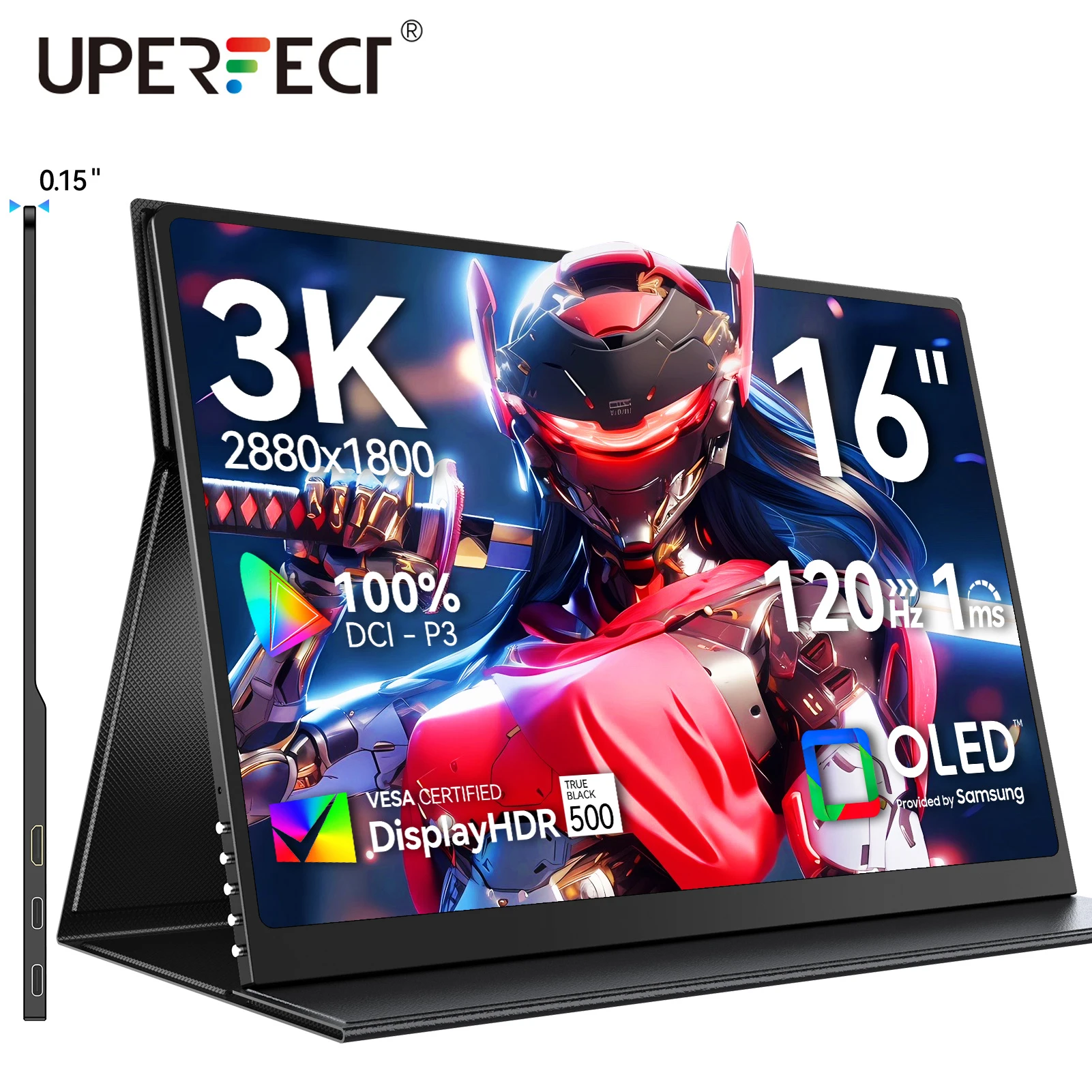 

Портативный монитор UPERFECT 16" OLED 3K мобильный дисплей 120 Гц 100% DCI-P3 100000:1 500 нит 1MS Eye Care внешний экран для ноутбука Mac Mini PC PS4/5 Xbox Switch