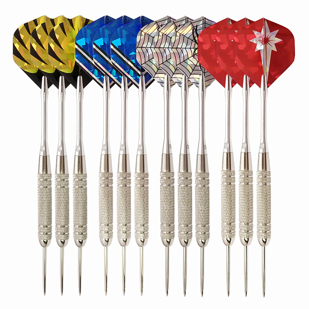 Steel Tip Darts Set with Nonslip Iron Barrel, Aluminum Dart Shafts, Flights Needle, Bars Games, Athletics, 19g, 12 Packs