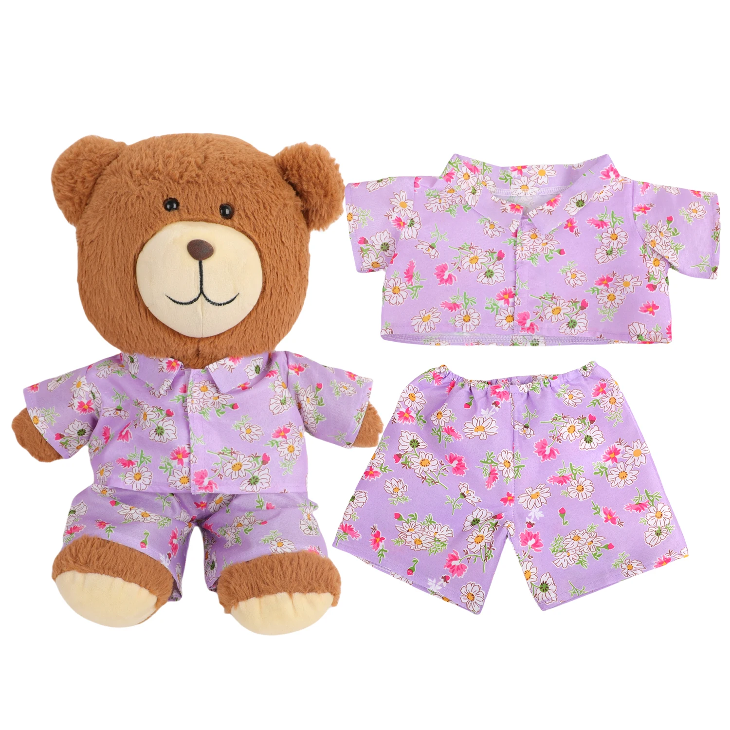 42cm Plush Bear Clothes Cartoon Print Shirt & Shorts Set, Casual Summer Outfit for 16-18 Inch Teddy Bear & Plush Dolls Toy Gift
