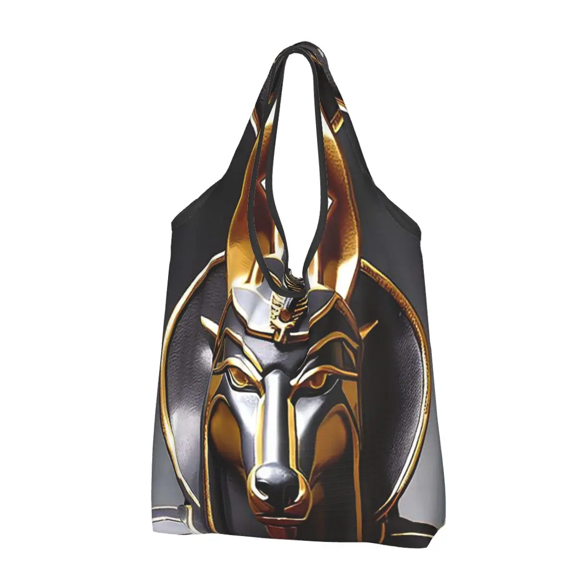 Old Egyptian God Anubis Portable Tote Shopping Bags Reusable Shopper Bag Groceries Handbag Shoulder Bag