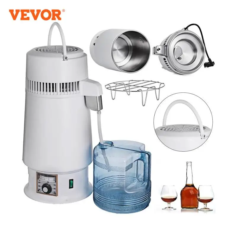 VEVOR 4L Pure Water Filter Stainless Steel Home Adjustable Temp Water Bottle Distiller Electric Dental Distillation Purifier