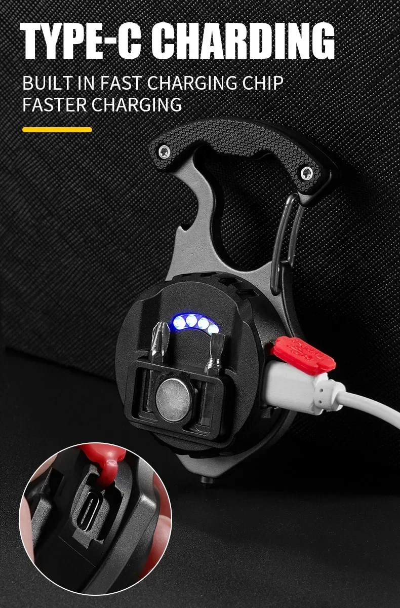 Mini LED Flashlight Work Light Portable Pocket Flashlight Keychains USB Rechargeable for Outdoor Camping Small Light Corkscrew