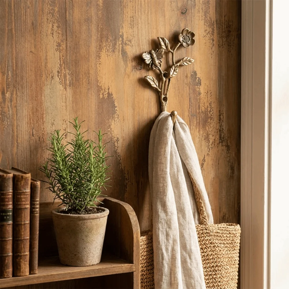 Golden Finish Leaf Shaped Wall Hooks Sturdy Alloy Elegant Design Decorative Hanger Set Stable Structure Strong Bearing