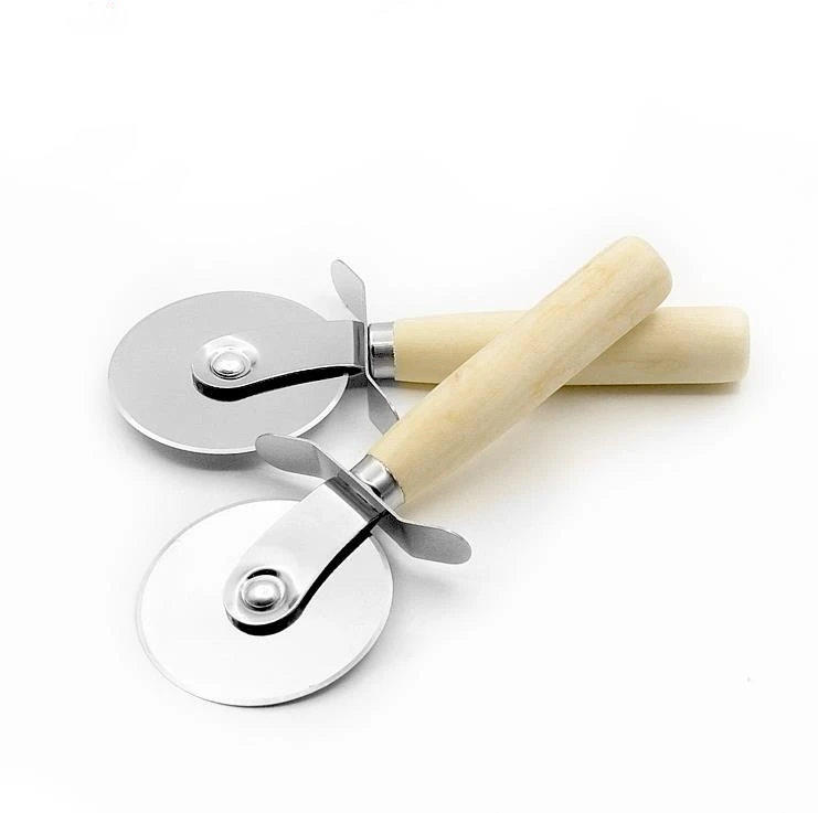 100pcs Stainless Steel Round Pizza Cutter With Wooden Handle Pizza Cutter Pastry Dough Kitchen Baking Tools Wholesale SN4563