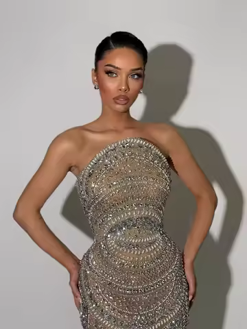 Wasisi Evening Dress ELA73344 Luxury Kosovo Beaded Gowns with Cape for Wedding Party 2026 Customized