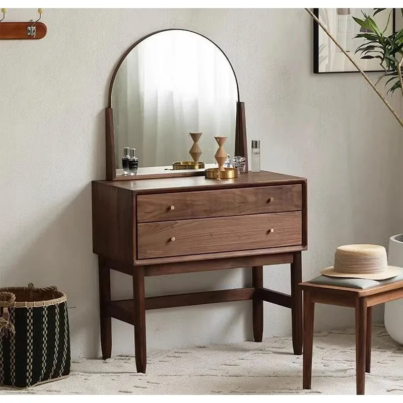

Nordic solid wood dresser black walnut simple modern small apartment Japanese style bedroom makeup table bedside cabinet