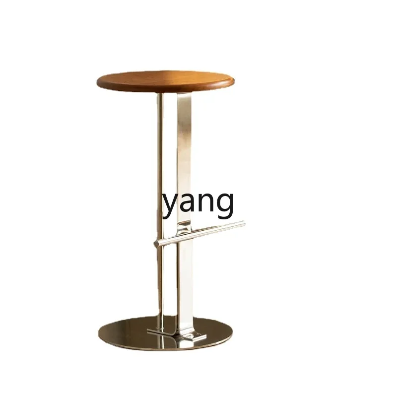 LTT Household Solid Wood Bar Stool Solid Wood Light Luxury High Stool Metal Bar Chair