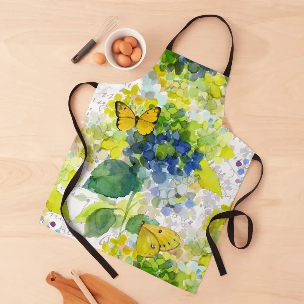 

Hydrangea and butterfly watercolor Apron Dress Kitchen Items For Home useful gadgets for home Kitchen Kawaii Accessories Apron