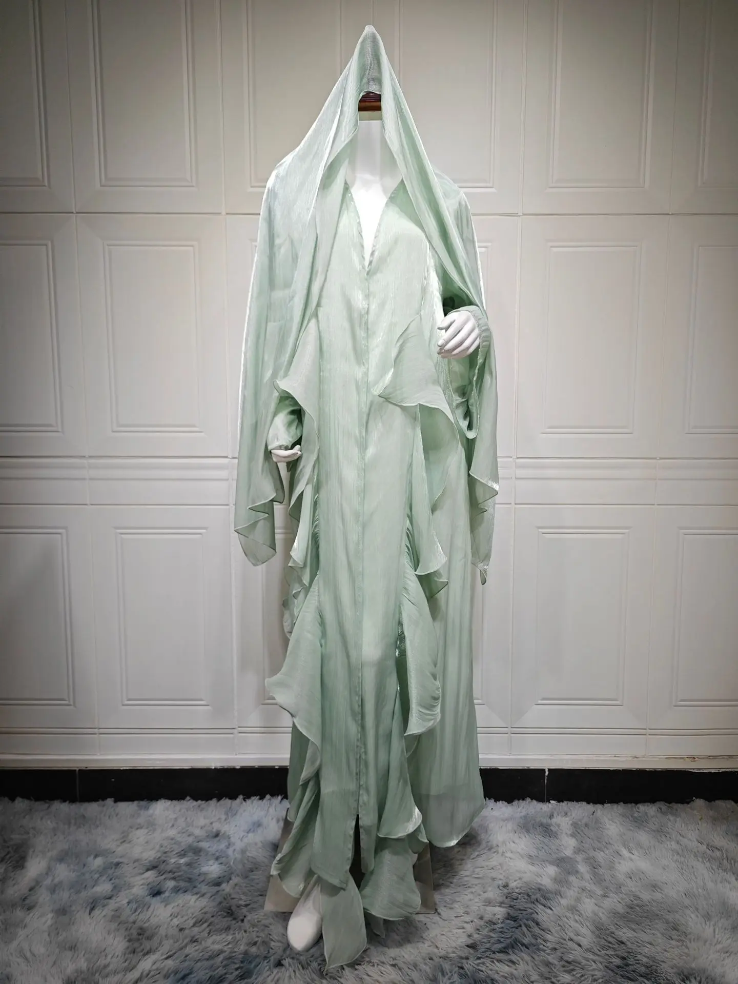 

Dubai Satin Open Kimono Long Cardigan Abaya Muslim Hijab Dress for Women Turkey Kaftan Islam Clothing Jalabiya Femme Arab Robe