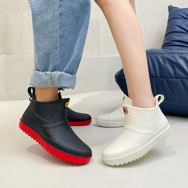 Rubber Shoes Women Waterproof Rain Boots Trend Ankle Galoshes Woman Casual Flats Working Couples Rainshoes Botas De Lluvia