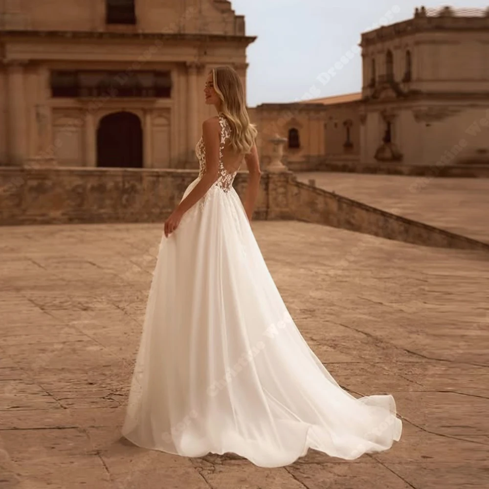 홀터넥 칼라 A라인 웨딩드레스 섹시한 민소매 튤 백리스 웨딩드레스 약혼 연회 드레스 맞춤 제작