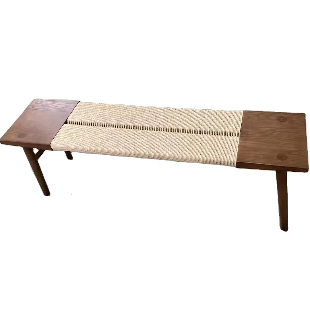 Nordic kontemporer Modern luar ruangan Natural Rest Furniture taman taman Gym kursi panjang kayu Solid anyaman bangku