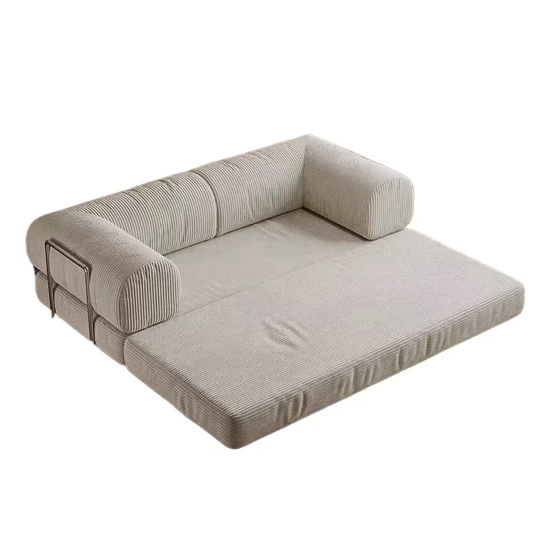 Medieval corduroy fabric straight row module sofa, French small apartment living room bedroom sofa bed