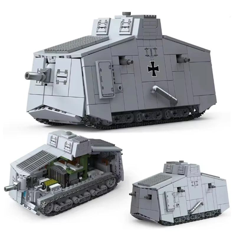 

Armored Vehicle Military DIY MOC Army Building Blocks Set A7V Heavy Tank Bricks City Construction Toy For Children