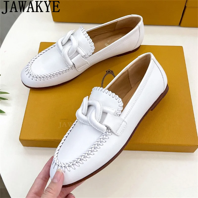 

Summer Hot Sale Real Leather Loafers Flat Shoes Women Round Toe Fashion Doudou Shoes Luxury Runway Business Walk Shoes Mujer