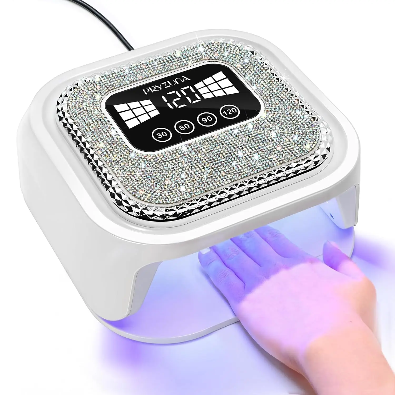 مصباح أظافر LED بالأشعة فوق البنفسجية مع 36 مصباح LED، و4 إعدادات للمؤقت، وشاشة LCD تعمل باللمس، ومستشعر تلقائي - أبيض ماسي سباركلي