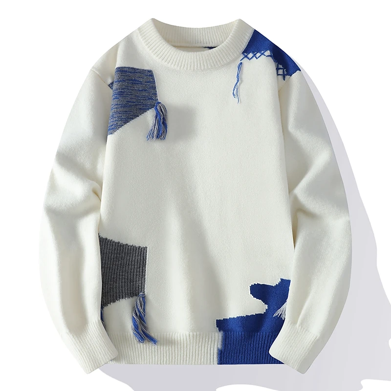 men's autumn winter long sleeves knit new sweater round neck high street trend pullover leisure fashion youth men clothing tops