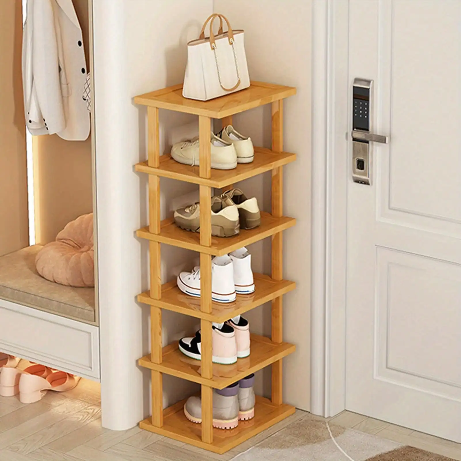Multifunctional 6 Layers Shoes Rack Bamboo Shoe Cabinets Stackable Stand Shoes Storage Shelf Organizer For Entryway Livingroom