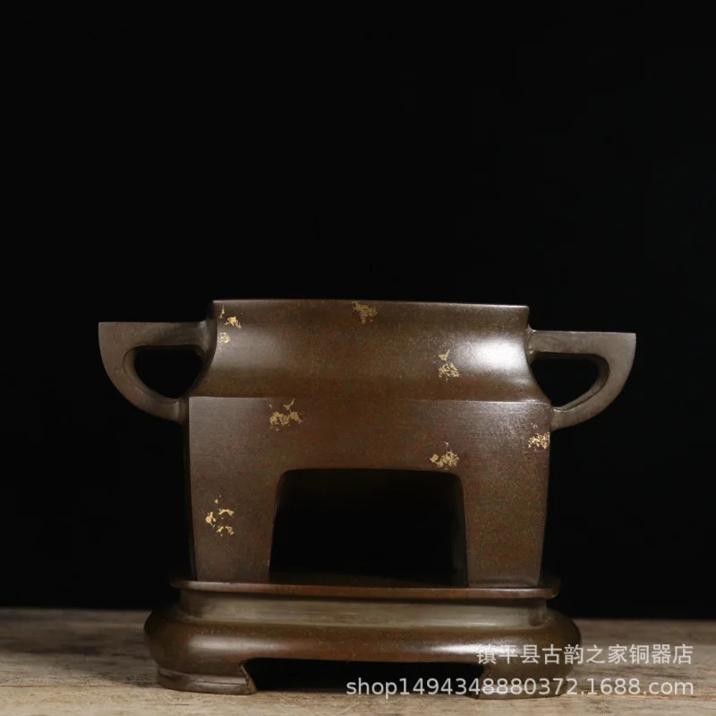 Pure Plate Ear Four-Legged Square Incense Burner Copper Tripod Ornament Office Living Room Shop Study Desktop Decoration