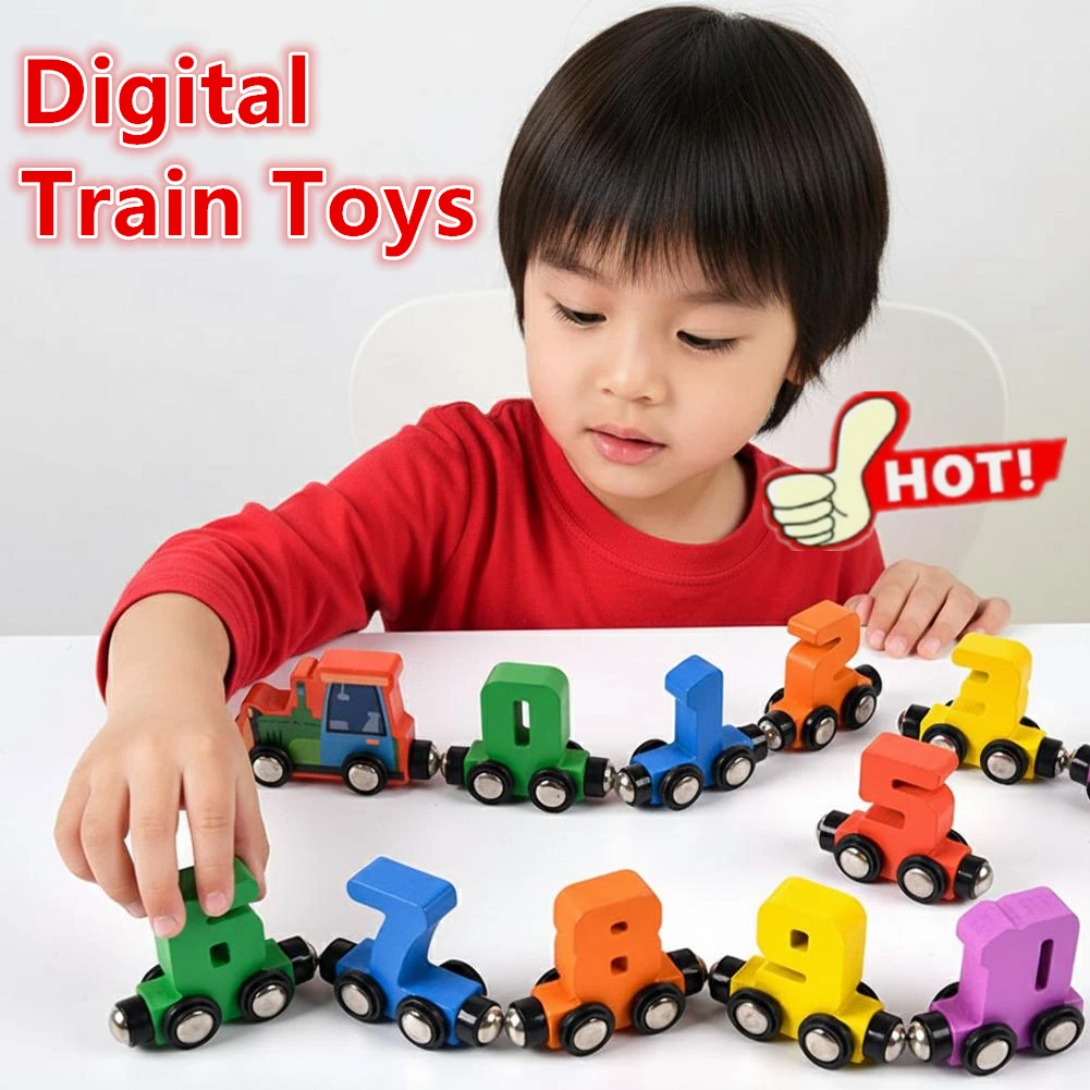NEW Number Digital Magnetic Wooden Train Toys Colorful Building Blocks Educational Hand-eye Coordination Magnetic Digital Train