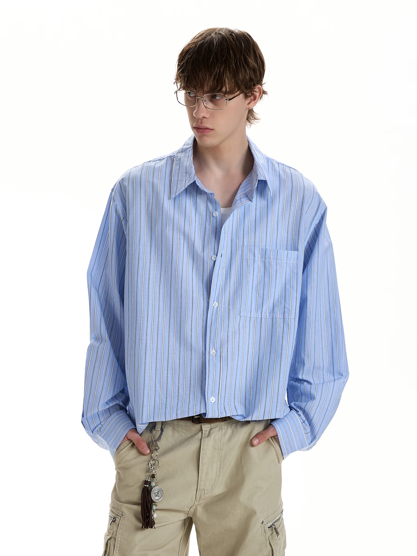 

Классическая рубашка PUEE High nce Sensation Commute в полоску с длинным рукавом, свободного кроя, универсальная, повседневная, из хлопка