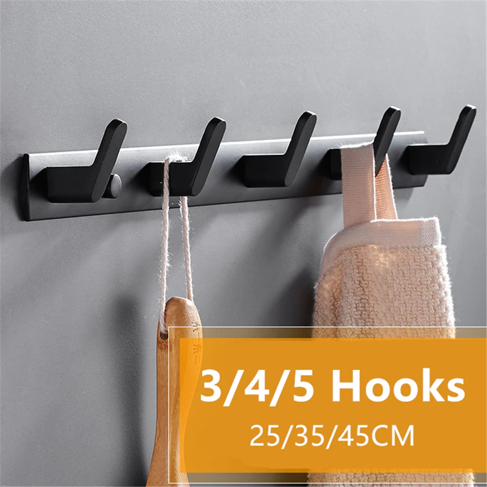 Bathroom Hanger Hook Wall Hooks Coat Rack Towel Shelf Clothes Hat Rack for Bedroom Door Rack Kitchen Hallway Balcony Black Hook