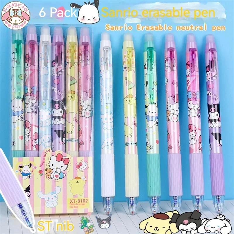 Imagem -02 - Sanrio 24 Peças Caneta Gel Apagável Cinnamonroll Kuromi Melodia 0.5 Azul Estudante Escrita de Secagem Rápida e Fácil de Apagar Papelaria Fofa