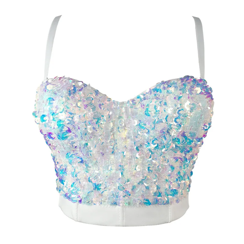2023 Sequined Suspenders Wear Bling Bling Beaded Bodice Party Disco Wrapped Strap Slim Top For Women Crop Top Trend Halter Top
