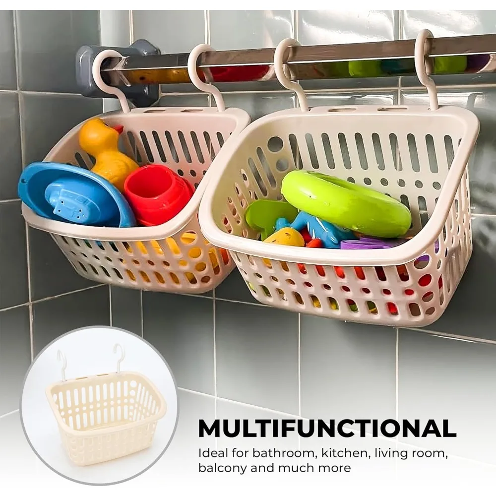 hanging shower caddy organizer with hooks 8.6x4.7 inch – mini rectangle plastic baskets and storage bins with drain holes for dr