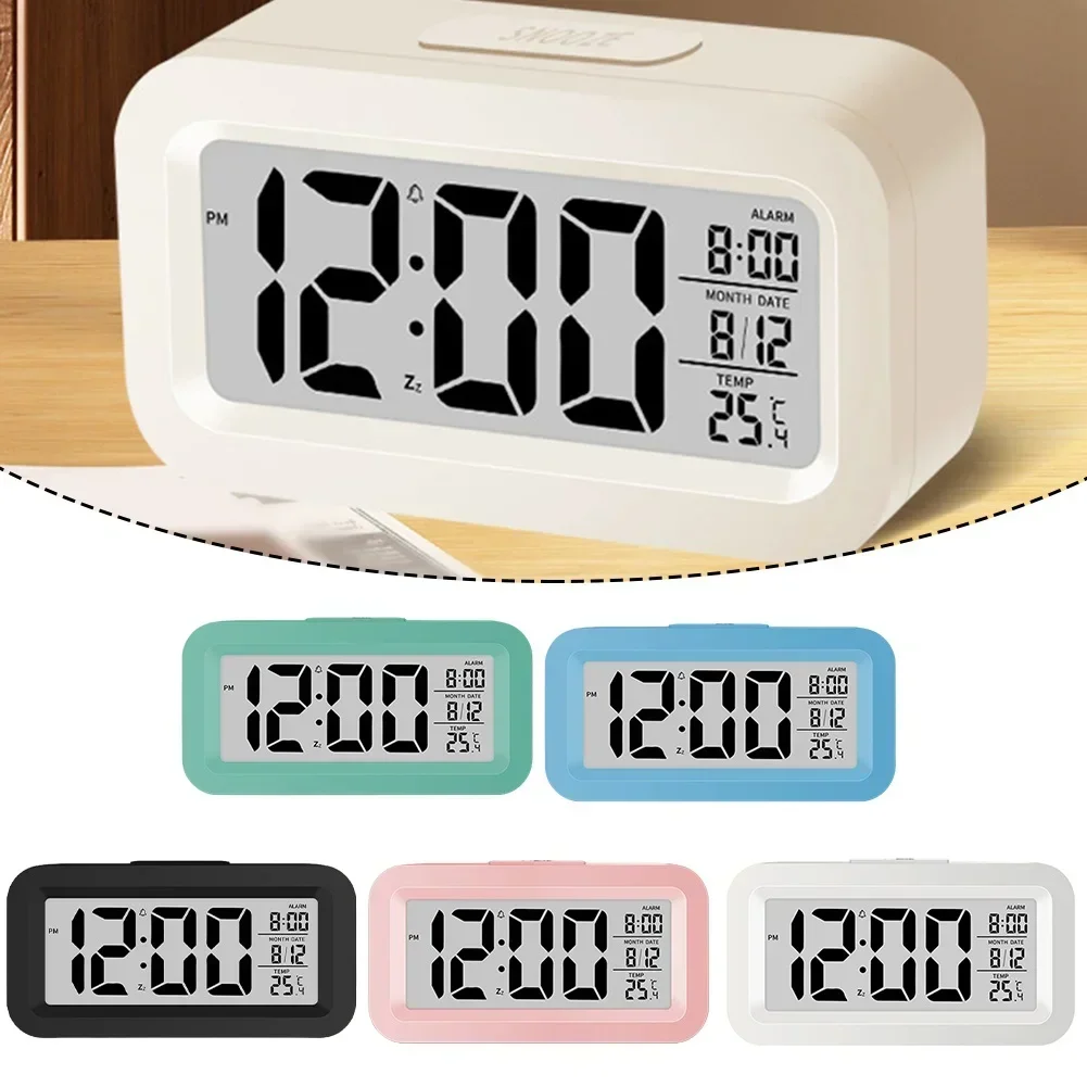 Digital LCD Alarm Clock With Calendar Thermometer For Desk Travel Office Home Decoration Supplies 102*56*28mm Plastic