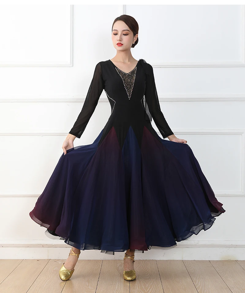 Vestidos de dança de salão padrão feminino avançado brilhante diamante flamenco saia de dança moderna vestido de dança de salão valsa da senhora