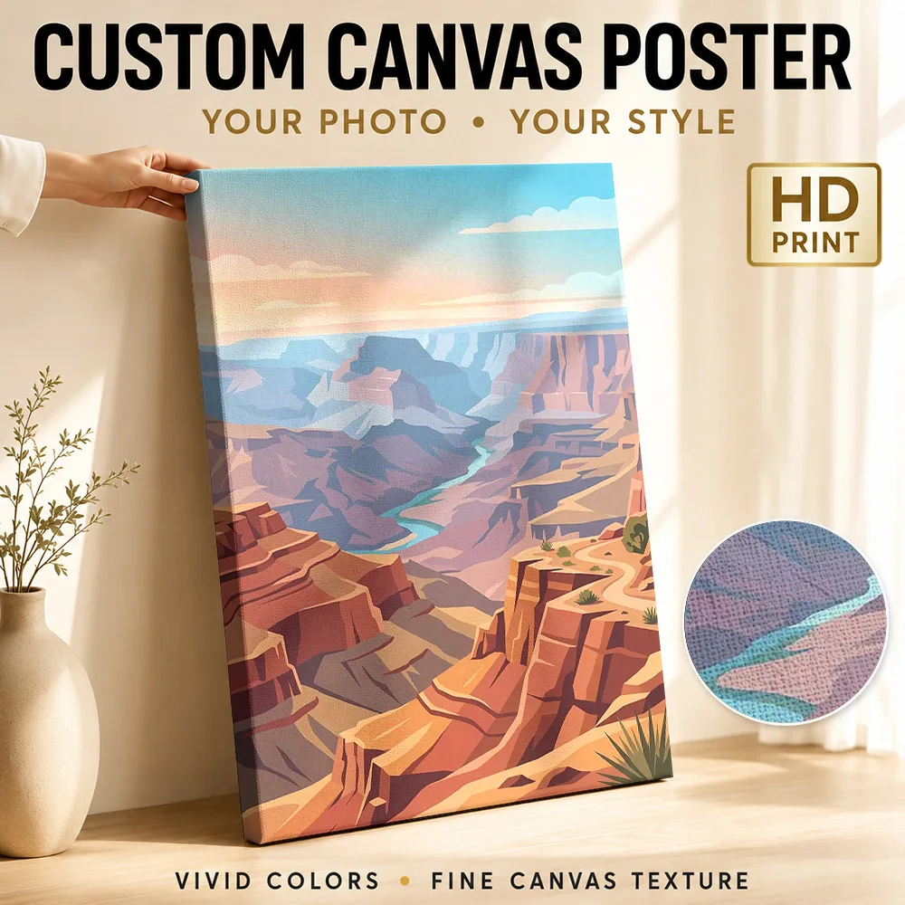 Grand Canyon National Park Wood Framed Canvas Poster Customized Photo Scenic Illustration Wall Art For Living Room Birthday Gift