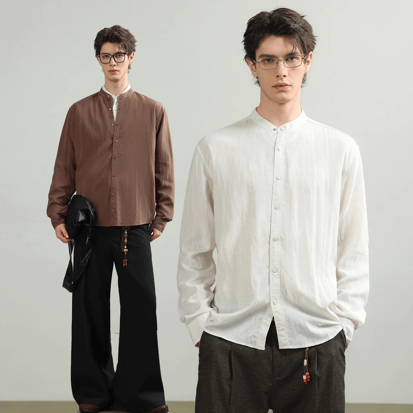 Men Old Money Fashion Vintage Simple Stylish Stand Collar Loose Casual Long Sleeve Shirts Male Commute Dress Shirt