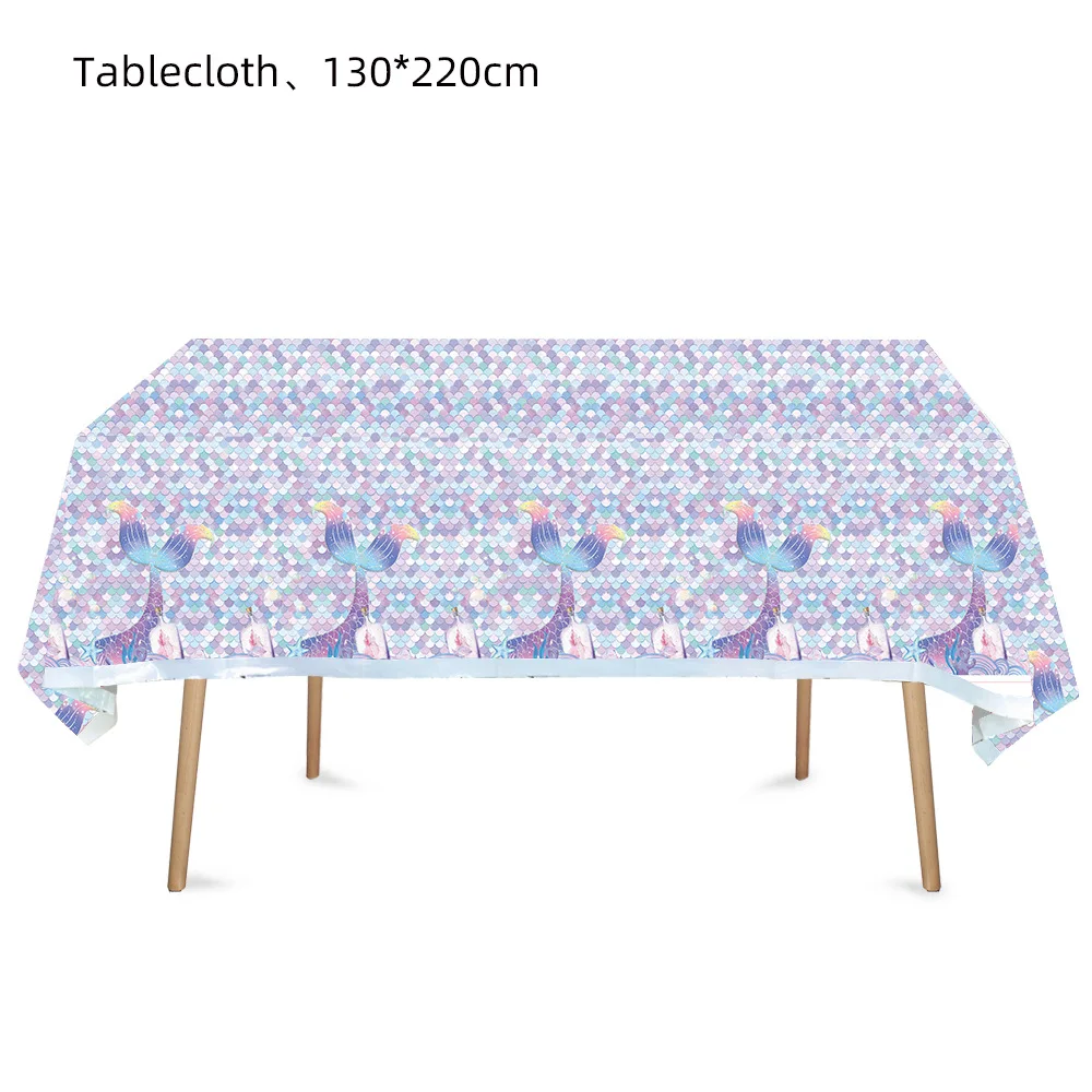 10 Pcs Blue Mermaid Birthday Party Theme Flag Pulling Napkin Plate Tableware Party Equipment Decoration Anniversary Unicorn
