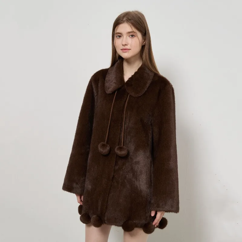 Lapel Brown Furry Jackets Fluffy Loose Single Breasted Faux Fur Jackets Solid Fluffball Decoration Vintage Plush Coats Faux Mink
