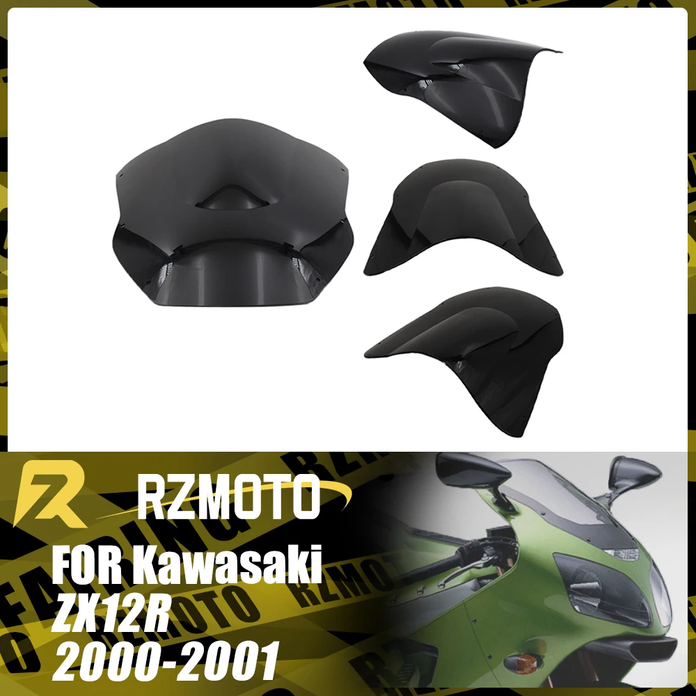 

ZX12R Motorcycle Accessories Windshield For KAWASAKI NINJA ZX-12R 2000-2001 Front Double Bubble Wind Deflector Windscreen Black