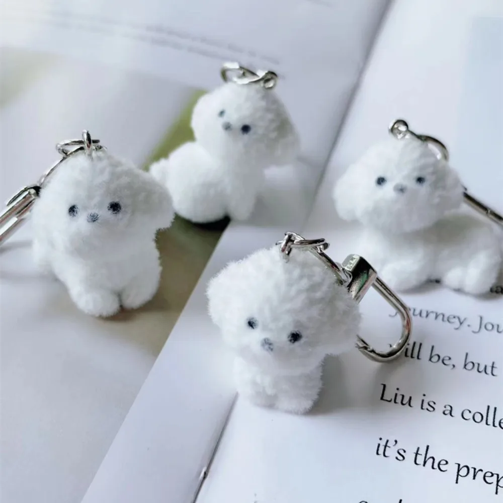 Cute Cartoon Puppy Dog Keychain Pendant Keyring Animal Resin 3D Flocking Backpack Bag Ornament Decorative Accessories