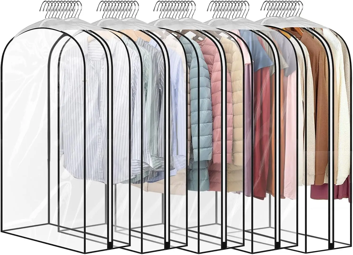 

5-Pack 40" Clear Garment Bags with 10" Gusset for Hanging Clothes Storage, Large Capacity