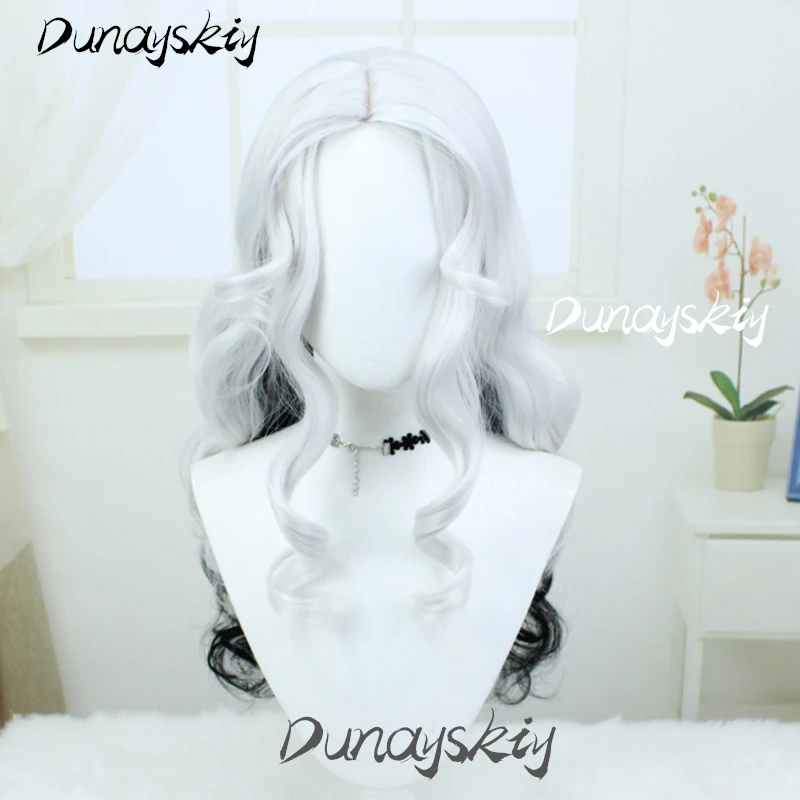 Identity V Cosplay Event Costume Wig White Silver Black Long Wavy Wig Games Mystery Character Halloween Party Costumized Item