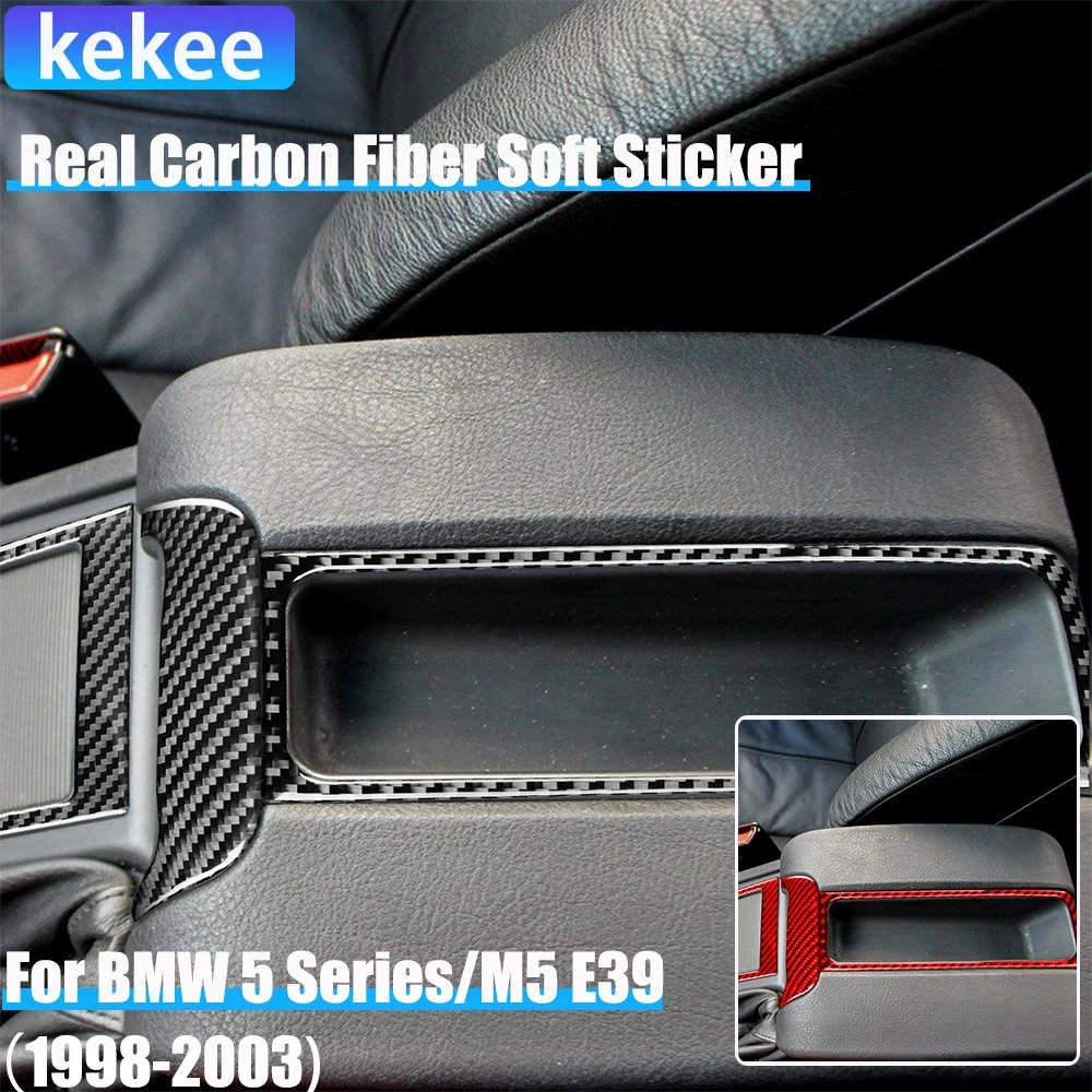 

Real Carbon Fiber Car Accessories Center Armrest Set Cover Soft Sticker For BMW 5 Series/M5 E39 1998 1999 2000 2001 2002 2003