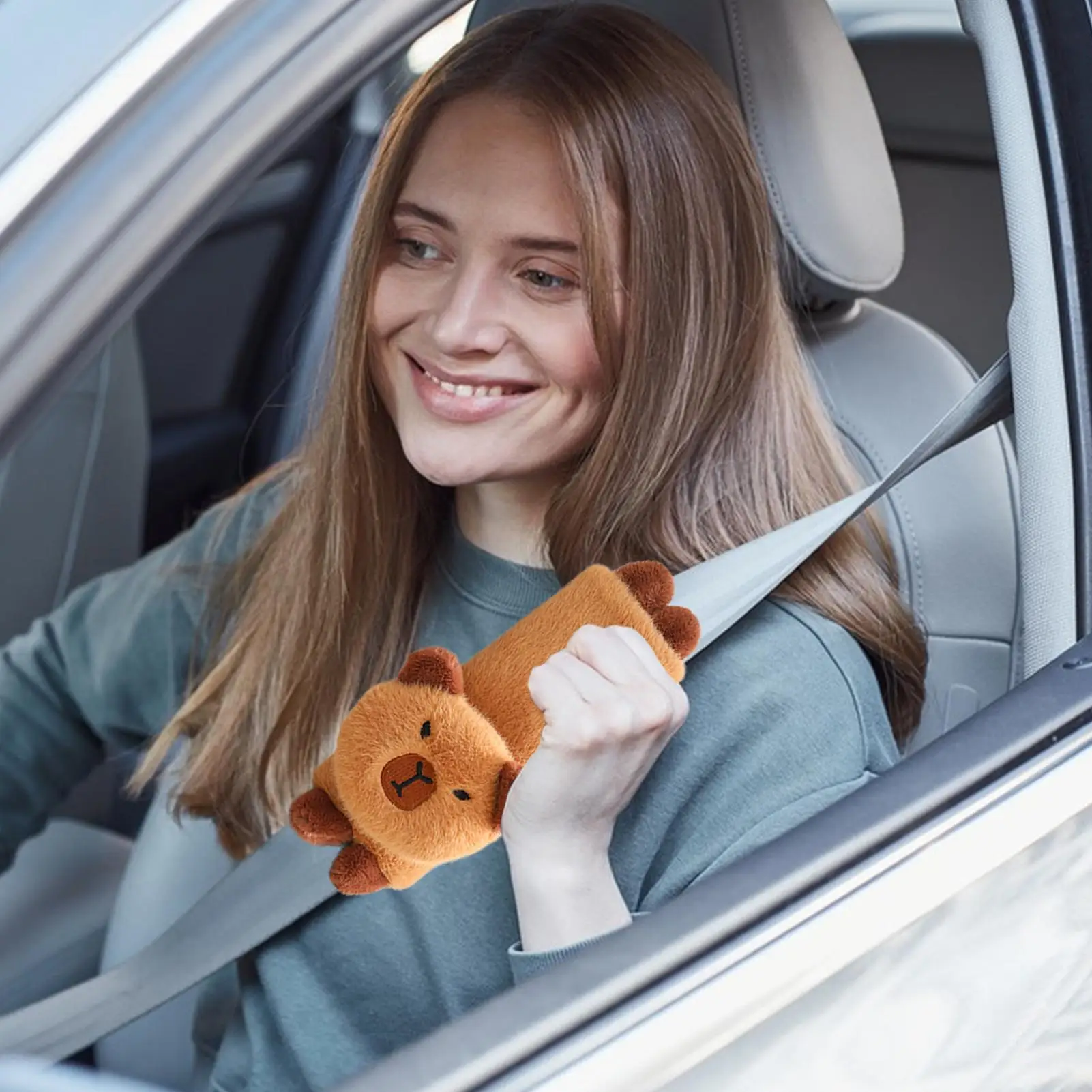Cute Capybara Car Pillow Car Headrest and Seat Belt Shoulder Pad Capybara Plush Toy Car Pillow And Shoulder Strap for Cars Truck