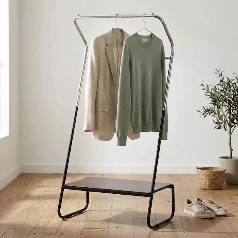 Modern Metal Hanger with Shelves, Independent Minimalist Design, Suitable for Bedroom Home Furniture, 1 Shelf, Stable Structure