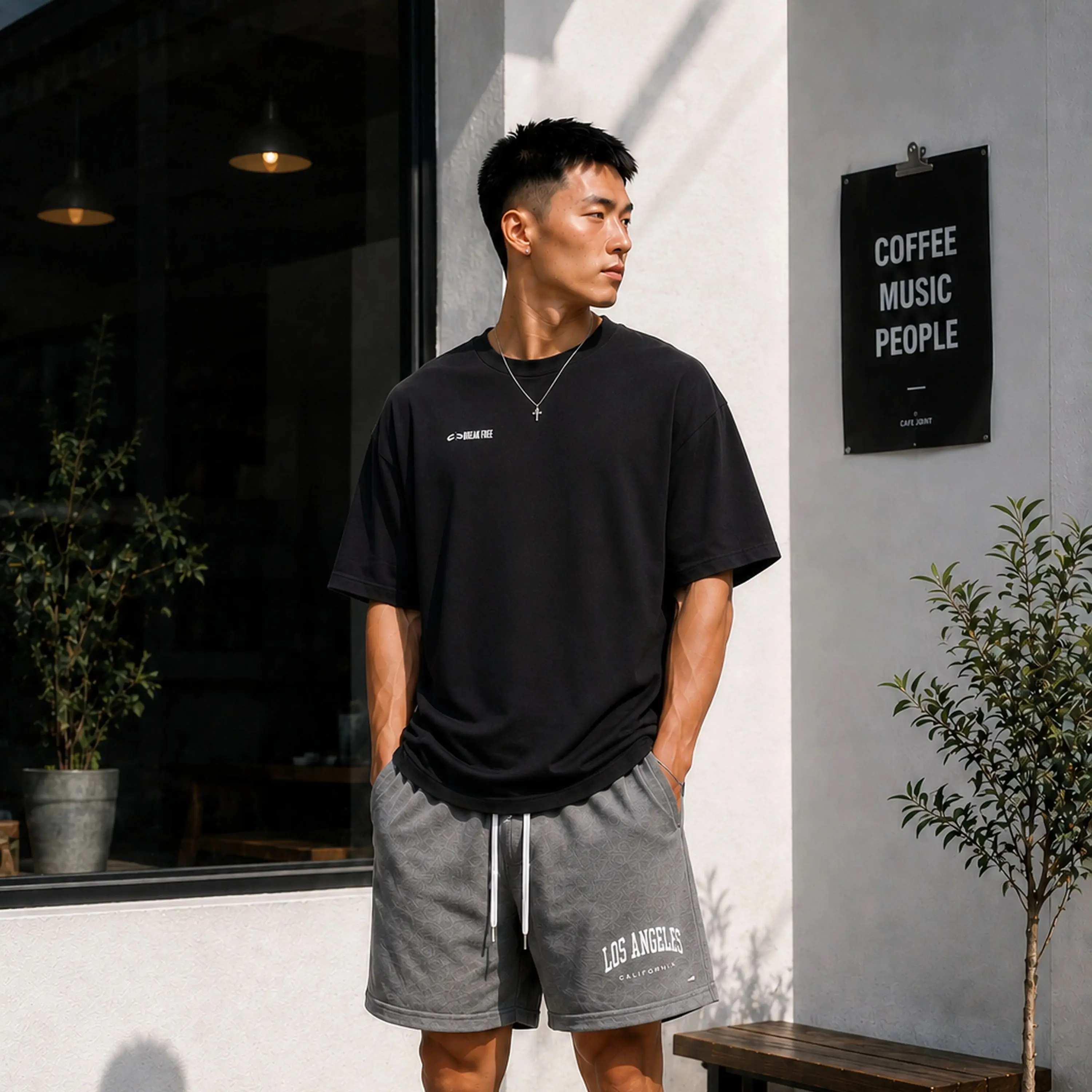 Men Break The Chains Graphic Print O-Neck T-shirt Loose Oversized Short Sleeve Top Heavyweight Dark Vintage Streetwear